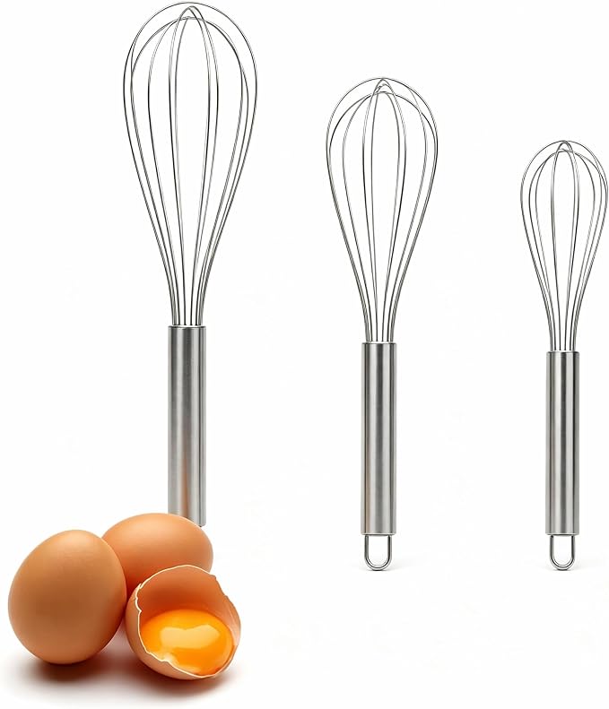 Stainless Steel Whisk Set, 3 Sizes Kitchen Whisks by SSydl