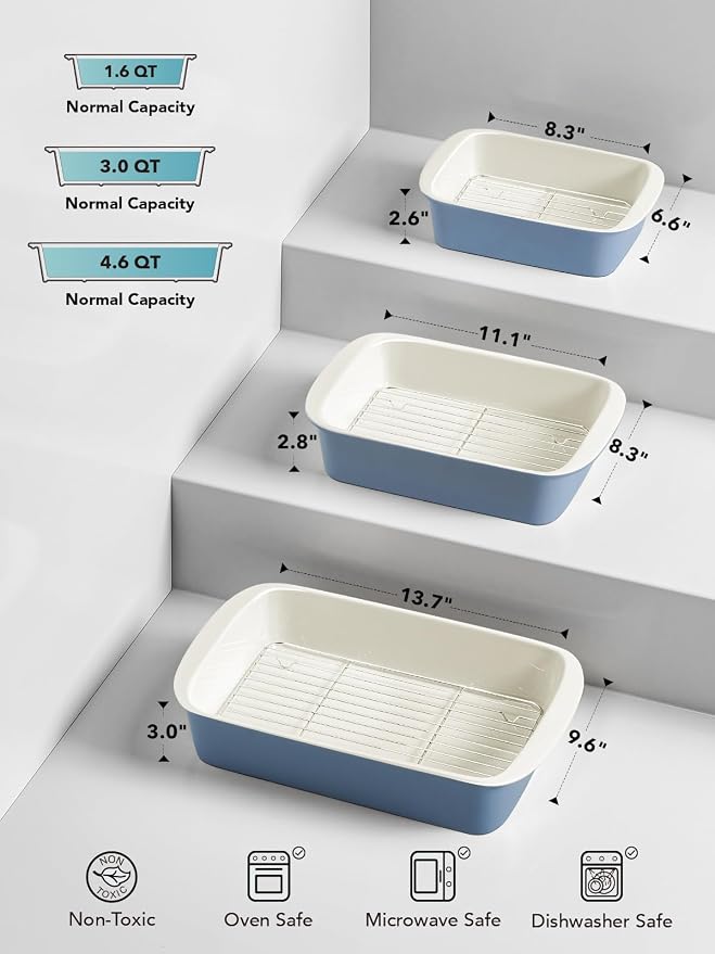 LE TAUCI Deep Casserole Dishes for Oven, 13.7”x9.6” Ceramic Baking Dish Set - Image 3