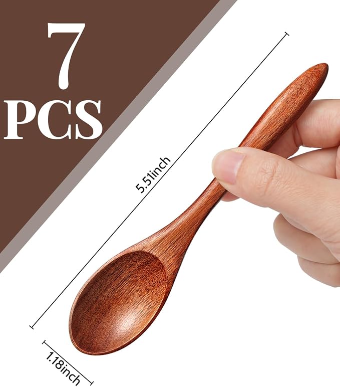 7pcs Small Wooden Spoons for Honey, Coffee Little Wood Table Spoon for Eating - Image 7