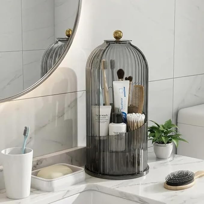 Makeup Brush Holder with Lid 360° Rotating 3-Compartment Makeup Organizers - Image 7