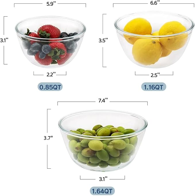 Cuiselect 3pc Glass Mixing Bowls Sets, Nesting Mixing Bowls - Image 2