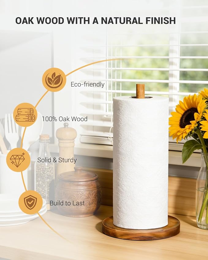 NESAPTO Paper Towel Holder Countertop, Wooden Standing Paper Towel Roll Stand - Image 5