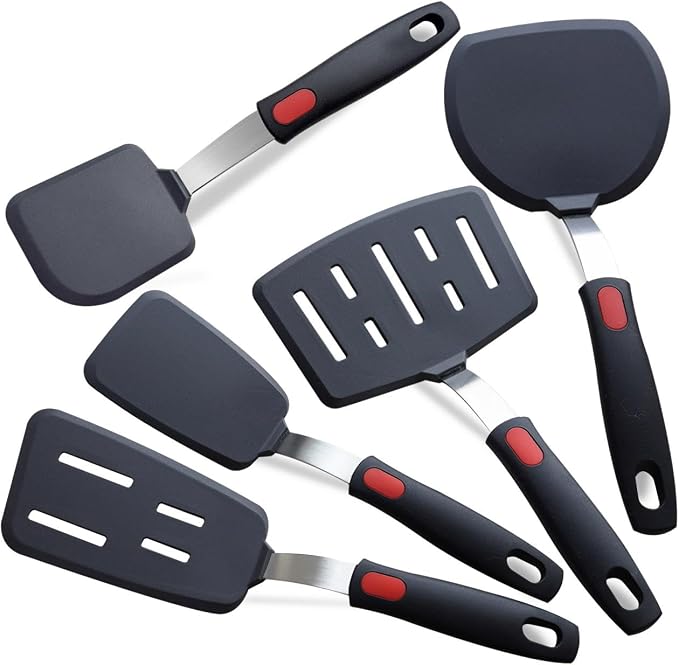 Silicone Spatula Set Turner, 600°F Heat Resistant Kitchen Cooking Utensils Set by KAKAMINA