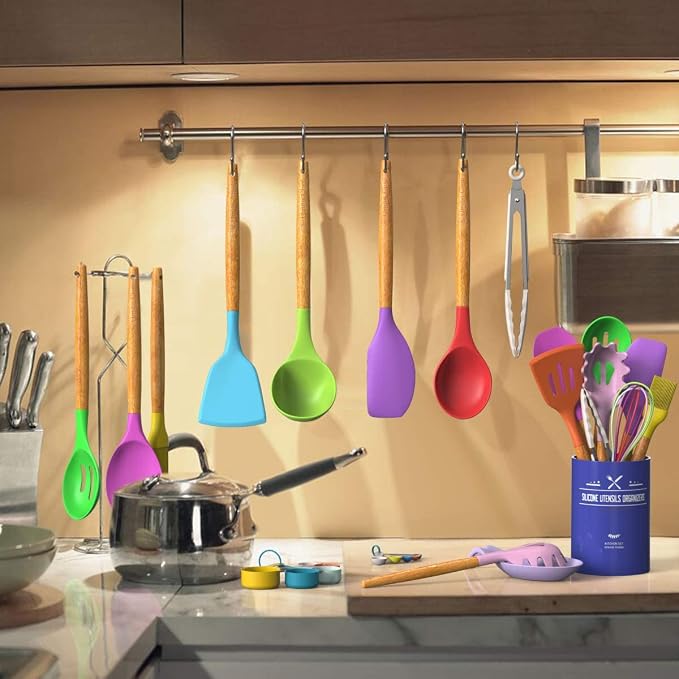 Umite Chef Kitchen Cooking Utensils Set, Wooden Handle Silicone Kitchen Gadgets - Image 6