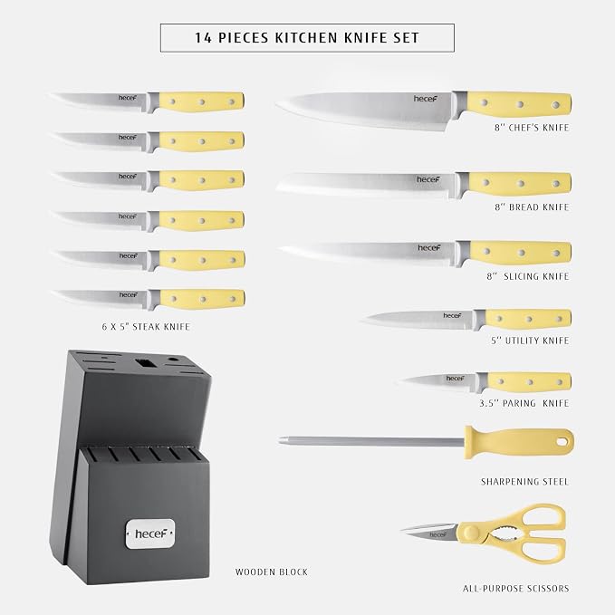 hecef Kitchen Knife Block Set, 14 Pieces Knife Set - Image 2