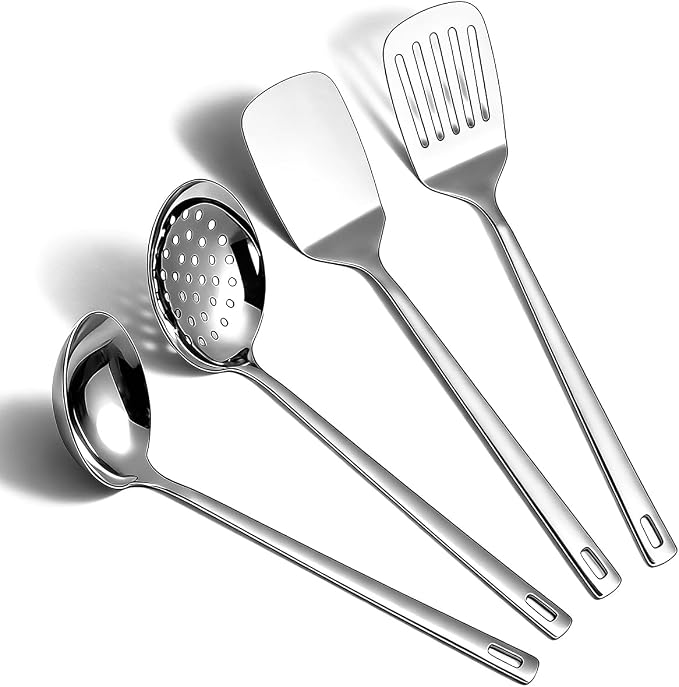 Stainless Steel Kitchen Utensils Set, 4-Piece – Slotted Turner, Solid Turner by ReaNea
