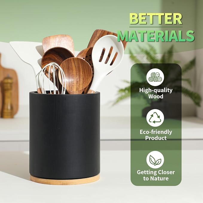 Wooden Utensil Holder, 360°Rotating 7.3'' Large Utensil Holder - Image 5
