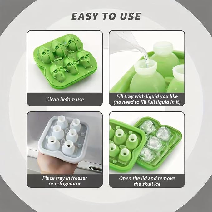 Skull Ice Cube Mold, 6-Cavity Silicone Ice Tray - Image 3