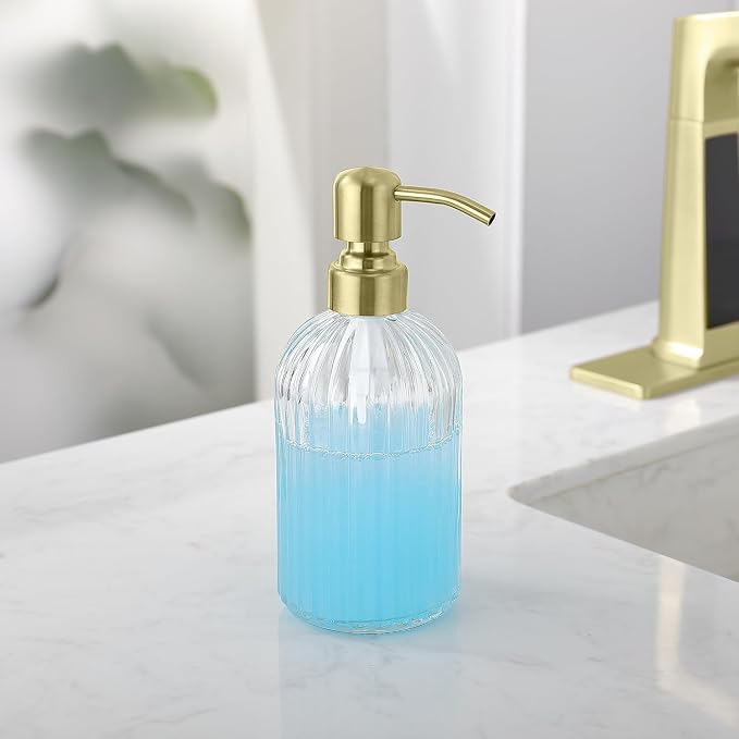 Gold Refillable Glass Kitchen Soap Dispenser, 16oz Bathroom Soap Dispenser - Image 6