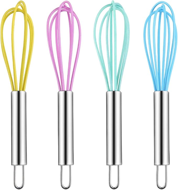 4 Pack Colorful Mini Silicone Kitchen Whisks by Newbested