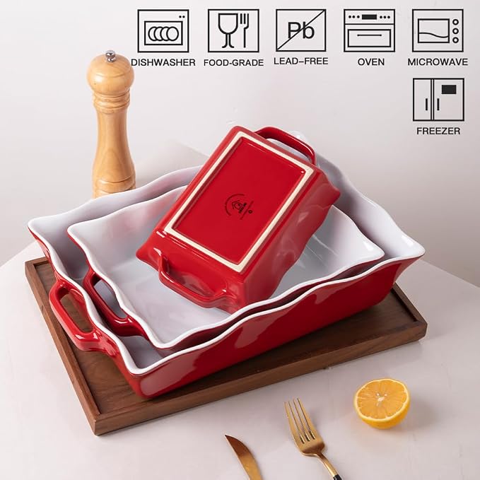 Sweejar Casserole Dishes for Oven, Ceramic Bakeware Set of 3, Rectangular - Image 5