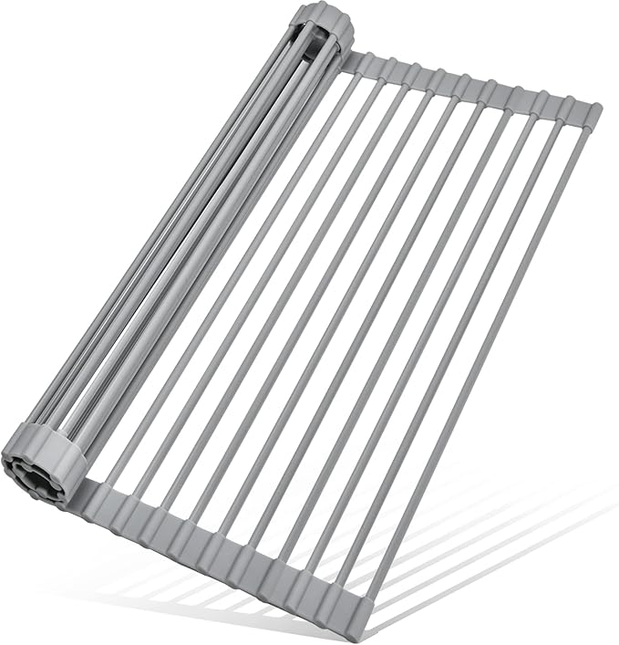 MERRYBOX Roll Up Over The Sink Dish Drying Rack Silicone Wrapped Foldable by MERRYBOX