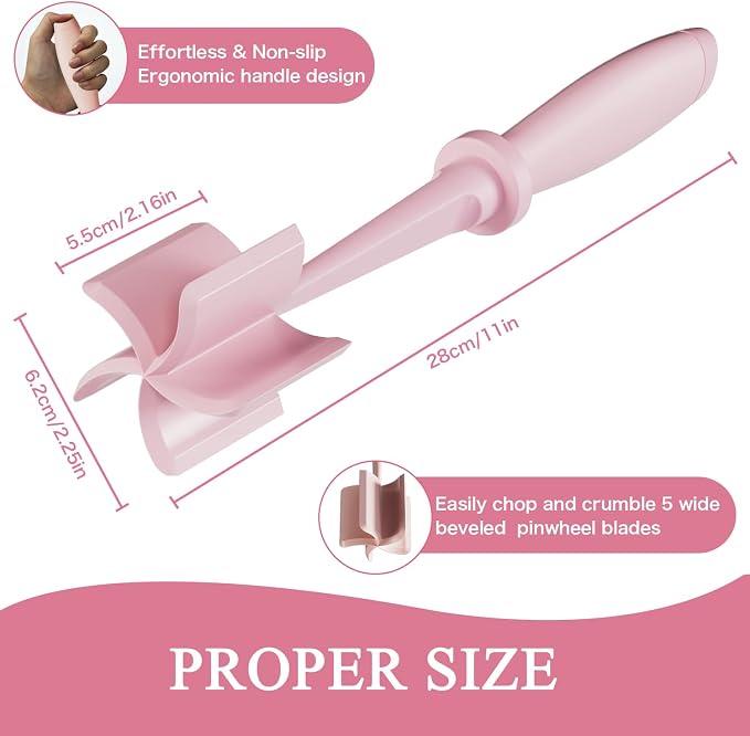 Meat Chopper, 5 Curve Blades Ground Beef Masher, Heat Resistant Meat Masher Tool - Image 4