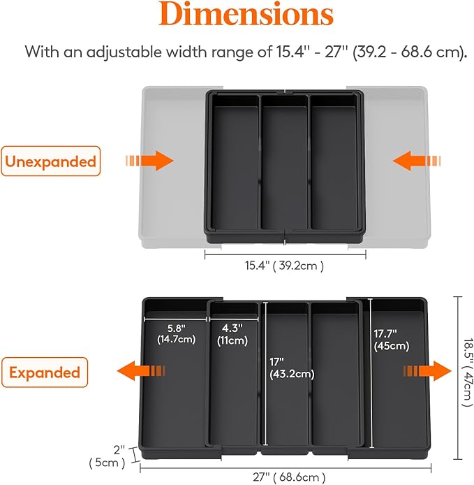 Lifewit Utensil Organizer for Kitchen Drawers, Expandable Cooking Utensil Tray - Image 3