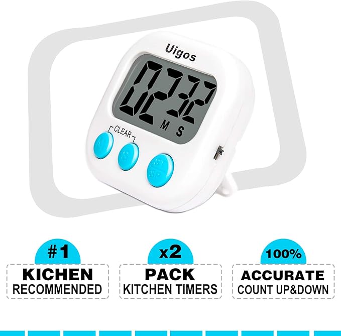 Uigos 2 Pack Digital Kitchen Timer II 2.0, Big Digits, Loud Alarm, Magnetic - Image 6