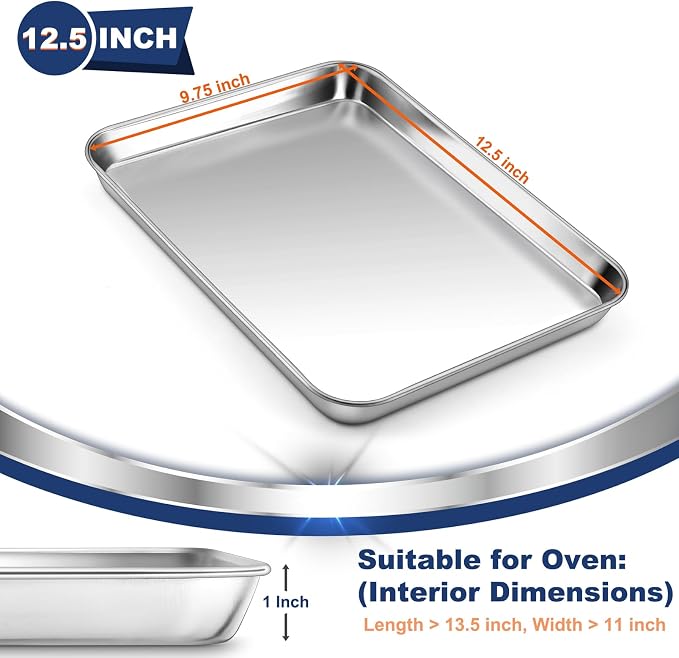 P&P CHEF 12.5 Inch Baking Cookie Sheet, Oven Pan Tray Stainless Steel Sheet Pan - Image 2