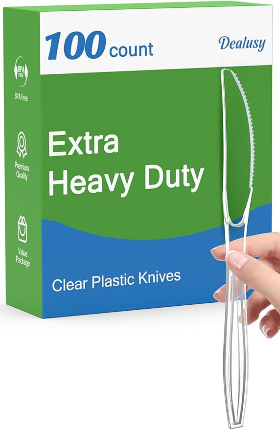 Dealusy 100 Count Extra Heavy Duty Clear Plastic Knives Disposable, Heat by Dealusy