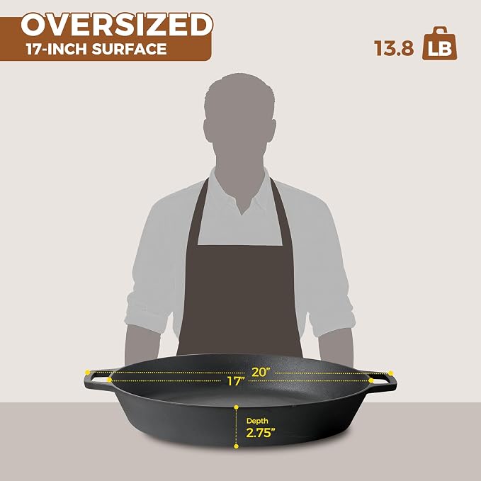 EDGING CASTING Pre-Seasoned Large Cast Iron Skillet 17 Inch, Dual Handle - Image 4