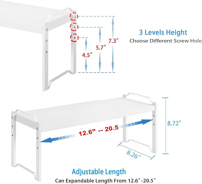 Set of 2 Expandable Kitchen Cabinet Shelves Organizers, Stackable Adjustable - Image 2