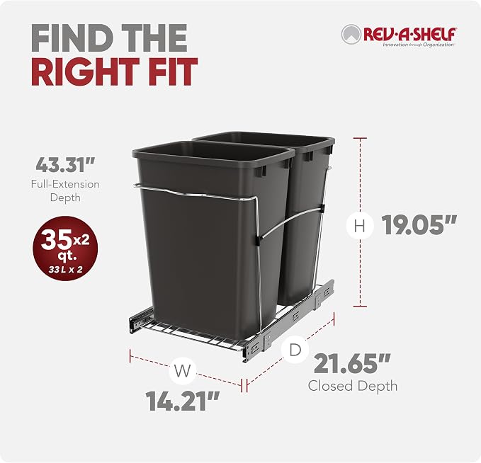 Rev-A-Shelf RV-18KD-13C-S Double Pullout Trash Can - Image 3
