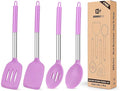 Pack of 4 Silicone Cooking Utensils Set, Non Stick Large Solid Spatulas by BUNDLEPRO