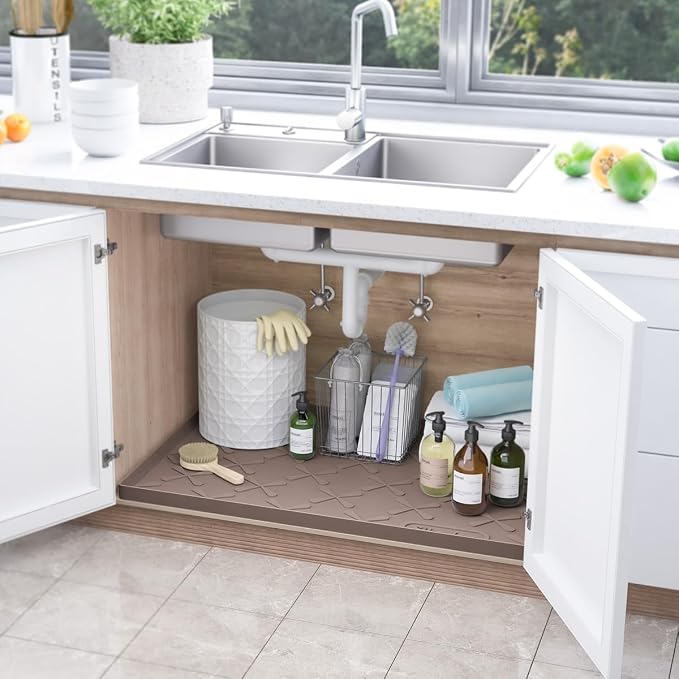 SIKADEER 37" x 22" Under Sink Mat Waterproof, Silicone Mat Kitchen Drawer Shelf - Image 2