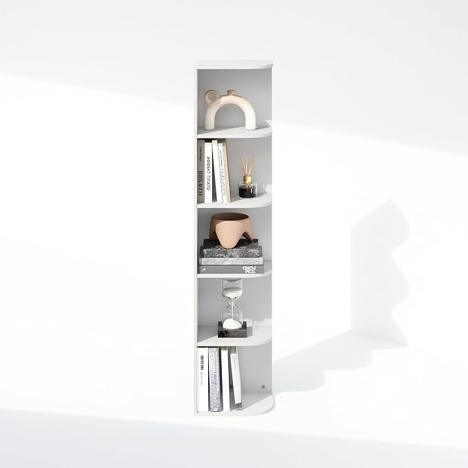 Furinno Reed Corner Shelf, 5-Tier Corner Bookshelf, Book Shelf, Corner Shelves - Image 6