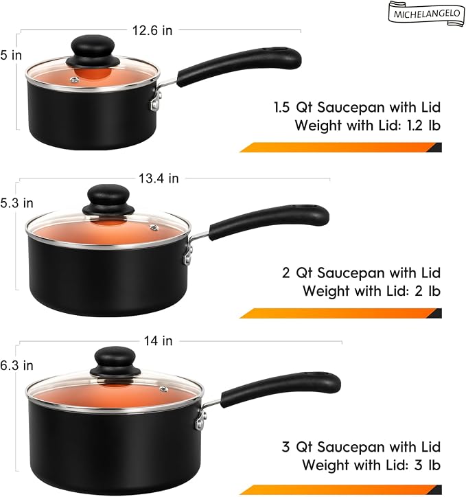 MICHELANGELO Ceramic Saucepan Set 1.5QT & 2QT & 3QT Nonstick Sauce Pans - Image 7