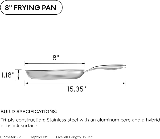 COOKER KING 8-Inch Stainless Steel Pan, Hybrid Nonstick Frying Pan, 3-Ply Clad - Image 8
