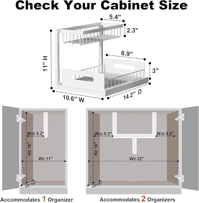 REALINN Under Sink Organizer, Pull Out Cabinet Organizer, 2 Tier Metal Slide - Image 2
