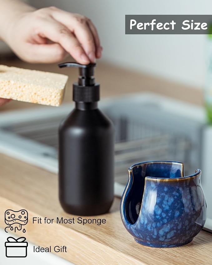 Zoeeker Ceramic Sponge Holder, Kitchen Sink Scrubby Caddy Organizer Dish Sponge - Image 5