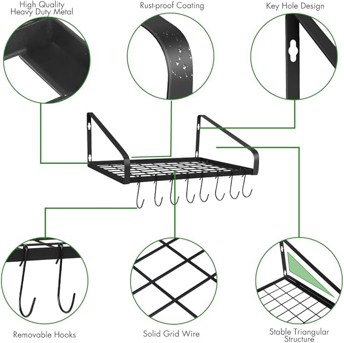 Felibeaco Hanging Pots & Pans Rack, Wall Mounted Pots Pans Organizer Holder Rack - Image 4