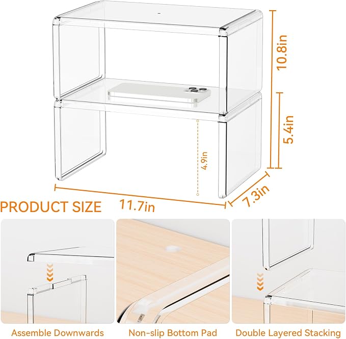 Yieach 2 Pack Acrylic Cabinet Organizer, 2 Tier Stackable Shelves - Image 3