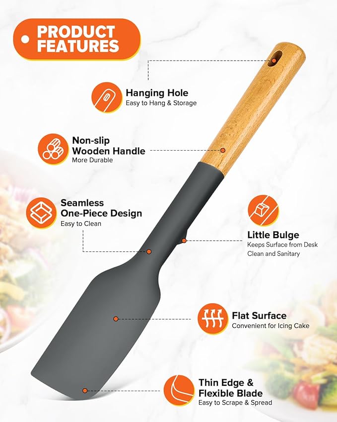 Silicone Heavy-Duty Spatula, Sturdy Bpa-Free Matte Silicone, Wooden Handle - Image 4