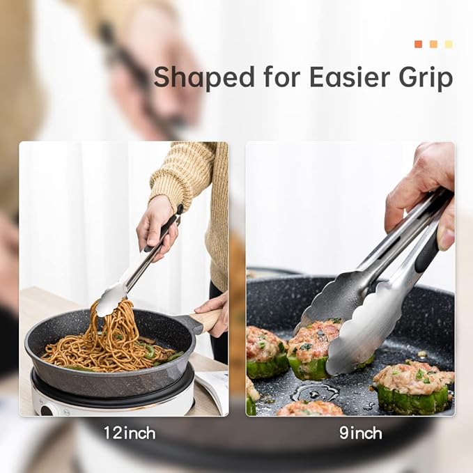 9 & 12 Inch Kitchen Tongs, Stainless Steel Metal Tongs Cooking Tongs, - Image 3