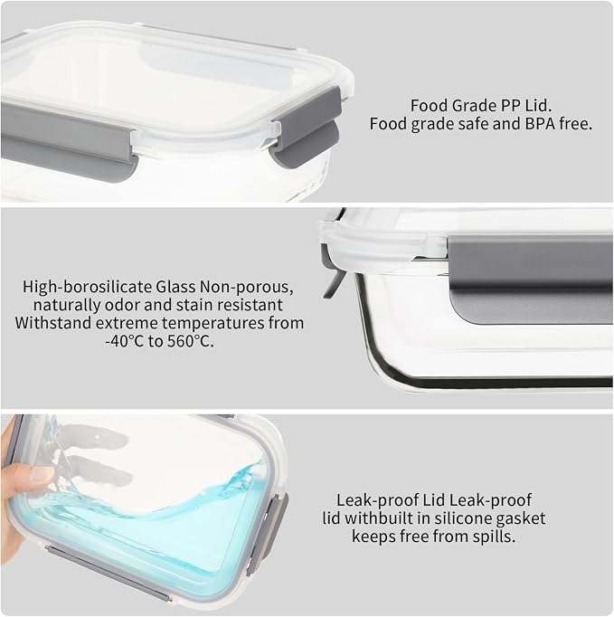 AILTEC 10 Pack Glass Meal Prep Containers, Glass Food Storage Containers - Image 5