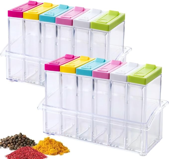 12 PCS Colorful Spice Shaker Jars, Salt and Pepper Shakers Set, Seasoning by Anberky