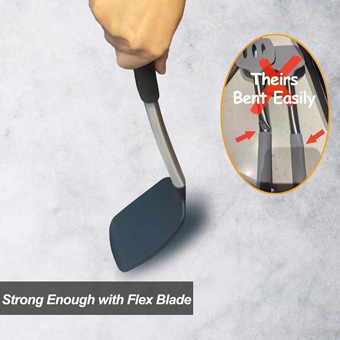2 Pack Spatulas, Solid & Slotted Silicone Spatula Set, Stainless Steel Handle - Image 4