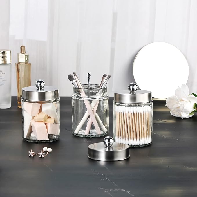3PC Apothecary Jar Canisters Bathroom Vanity Organizer - Image 7