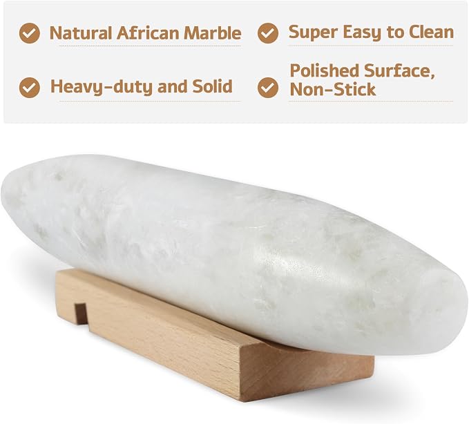 Koville African Natural Marble French Rolling Pin, 12inch Non-Stick Rolling Pin - Image 5