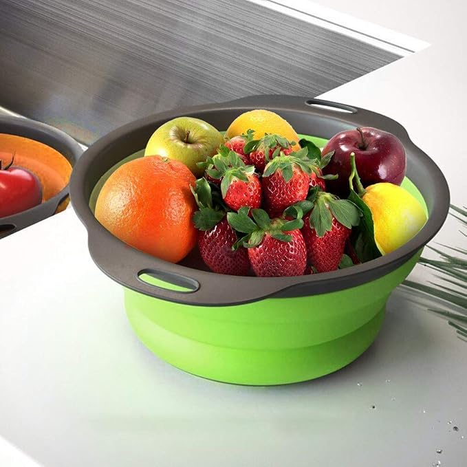 QiMH Collapsible Colander Set of 3-2 PC 4 Quart and 1 PC 6 Quart Over the Sink - Image 7