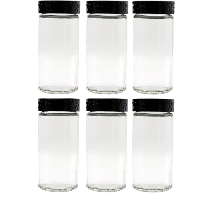 Tianifa 6pcs Black Spice Jars, 3 oz Glass Seasoning Bottles, Spices Container by Tianifa