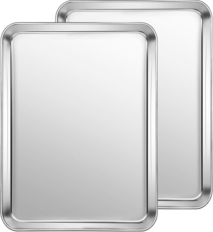 Small Baking Sheet of 2, CEKEE Stainless Steel Baking Pan Tray Cookie Sheet by CEKEEBakingEasilyHappily
