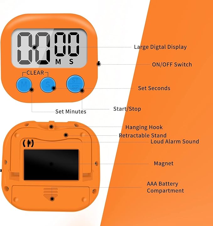 12 Pack Small Digital Kitchen Timer Magnetic Back and ON/Off Switch, Minute - Image 5