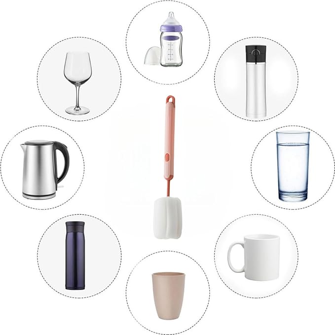 Bottle Brush Long Handle Cup Cleaner Brush Sponge Bottle Scrubber Detachable - Image 7