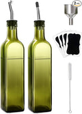 Leaflai 2 Pcs Green Glass Olive Oil Dispenser and Vinegar Dispenser Set by Leaflai