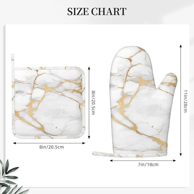 Oven Mitts and Pot Holders Marble White Gold Silicone Kitchen Accessories Set - Image 3
