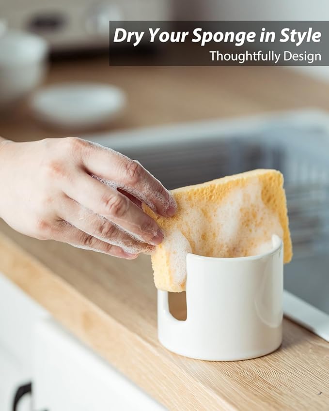 Zoeeker Sponge Holder for Kitchen Sink, Ceramic Dish Sponge Drying Caddy - Image 5