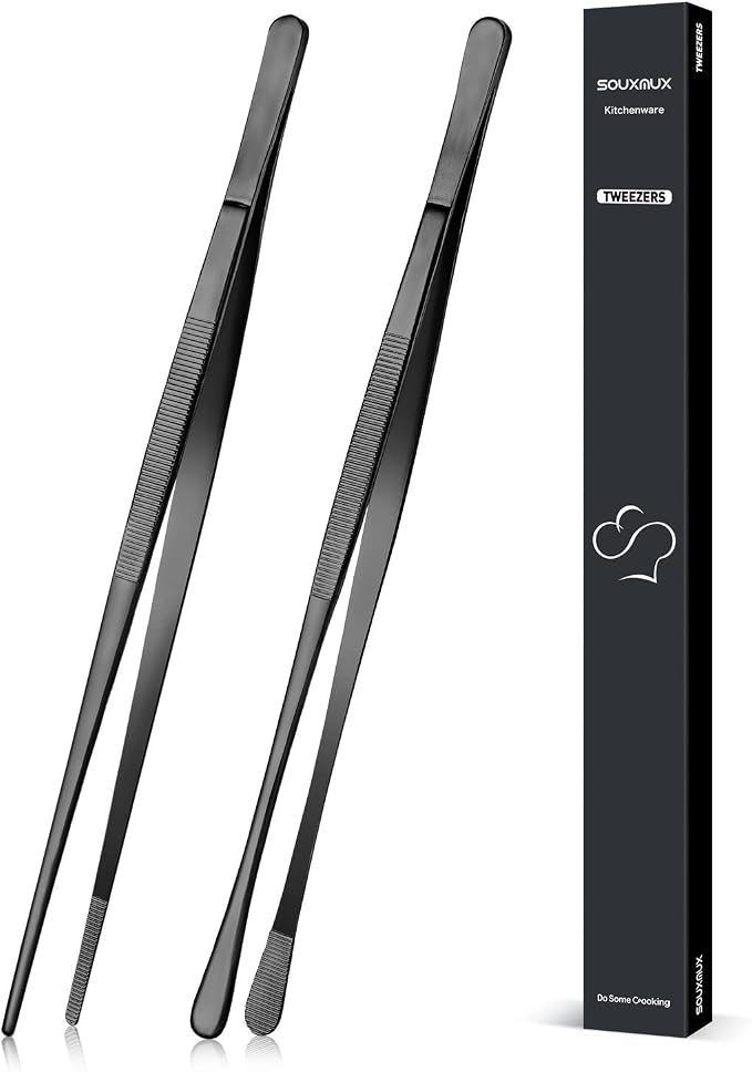 2 Pcs 12-inch Cooking Tweezers Tongs Precision Serrated Tips, Stainless Steel by SOUXMUX