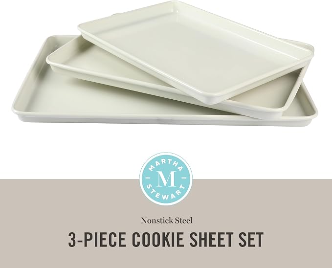 Martha Stewart Gallen 3-Piece Cookie Sheet Set – 13", Ceramic Nonstick - Image 2